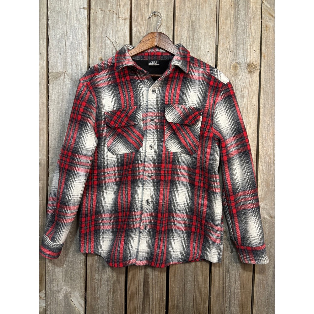North 15 Apparel Mens Red Black Plaid Fleece Lined Flannel Shirt Jacket Medium
